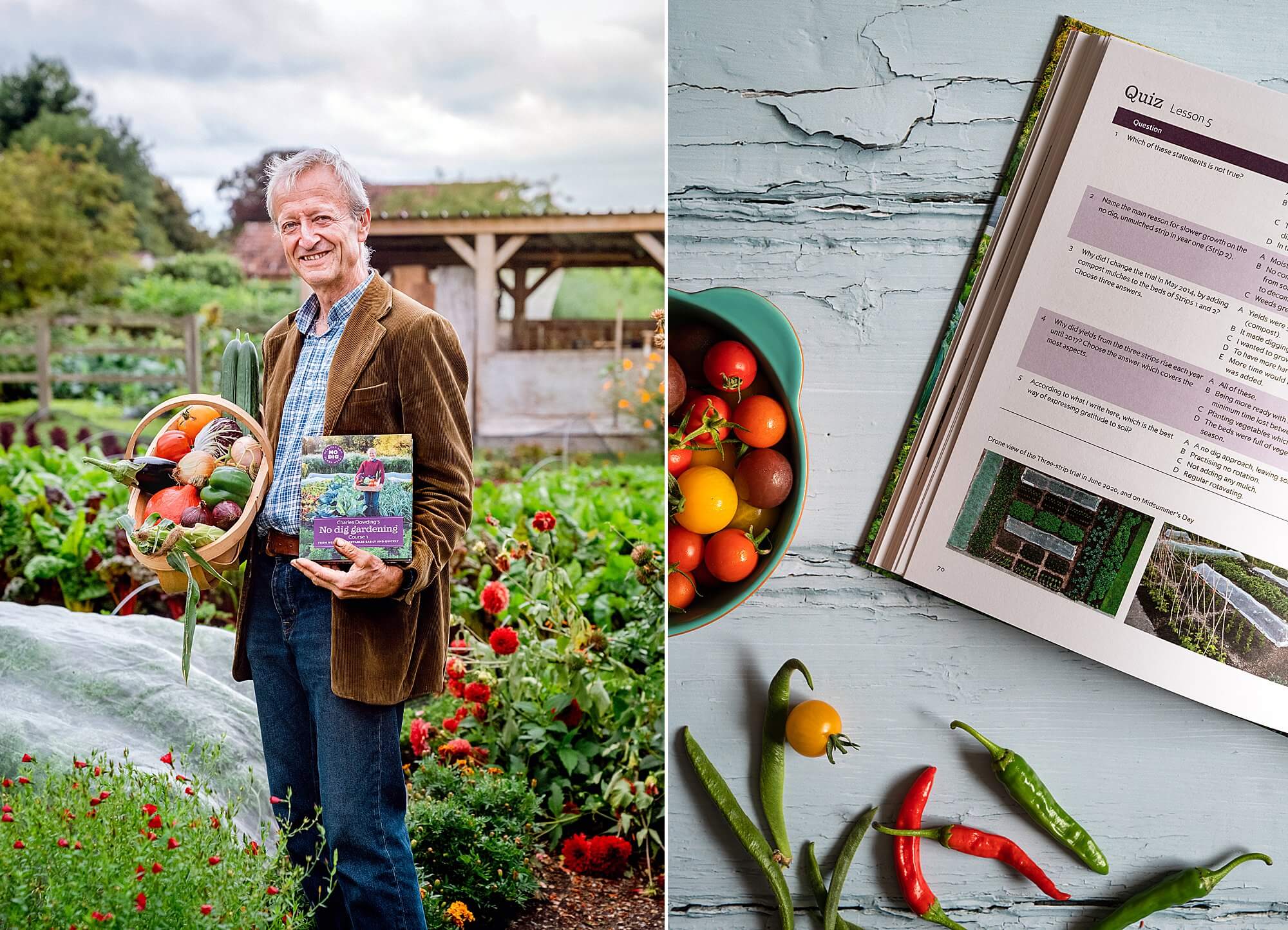 charles dowding garden author with his new book no dig gardening course 1 including quizzes